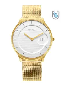 Titan Men White Dial & Gold Toned Stainless Steel Bracelet Style Straps Analogue Watch