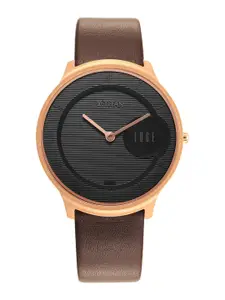 Titan Men Black Dial Gold Toned Analogue Watch With Brown Leather Straps