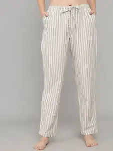 Shararat Women Grey Striped Cotton Lounge Pants