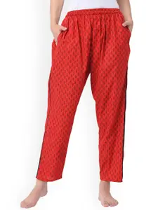 Shararat Women Red Printed Cotton Lounge Pants