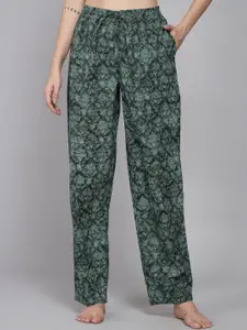 Shararat Women Green Printed Cotton Lounge Pants