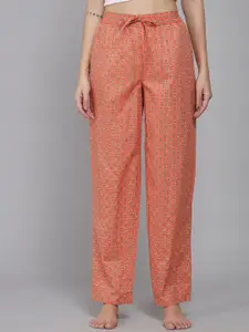 Shararat Women Peach coloured Printed Cotton Lounge Pants