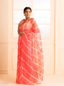 Geroo Jaipur Handcrafted Leheriya Organza Saree