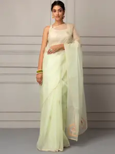 Geroo Jaipur Sea Green & Silver-Toned Embellished Gotta Patti Organza  Saree