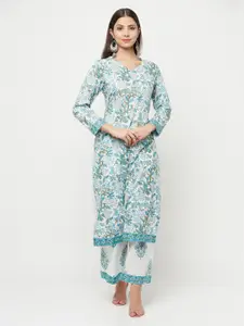 Safaa Blue & White Printed Unstitched Dress Material