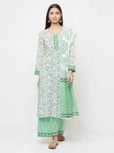 Safaa Green & White Printed Unstitched Dress Material