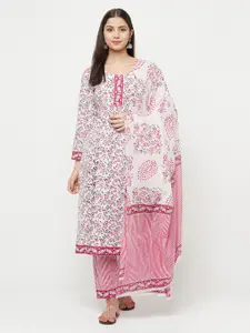 Safaa Pink & Off White Printed Unstitched Dress Material