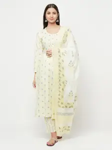 Safaa Yellow & Grey Printed Unstitched Dress Material