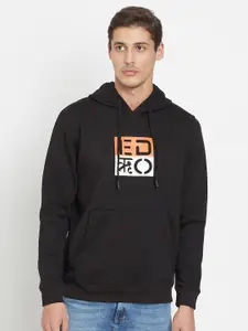 EDRIO Men Black Printed Hooded Sweatshirt