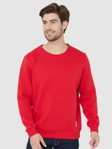 EDRIO Men Red Fleece Patch Logo Sweatshirt
