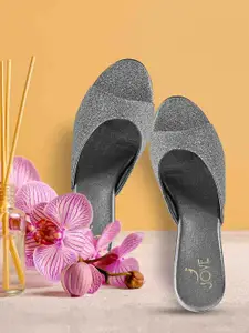 Jove Women Grey PU Party Peep Toes  Block Heels