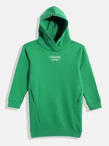 Tommy Hilfiger Girls Green Hooded Longline Sweatshirt
