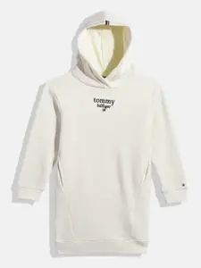 Tommy Hilfiger Girls Off White Hooded Longline Sweatshirt