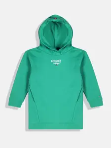 Tommy Hilfiger Girls Green Brand Logo Printed Pure Cotton Sweatshirt Dress