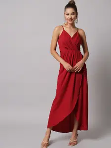 emeros Women Maroon Crepe Tulip Hem Long Wrap Maxi Dress