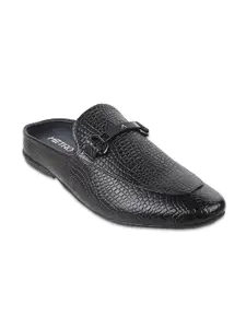 Metro Men Black Leather Shoe-Style Sandals