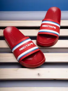Red Tape Red Tape Men Red & White Striped Rubber Sliders