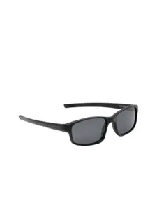KOSCH ELEMENTE Men Grey Lens & Black Rectangle Sunglasses with Polarised Lens