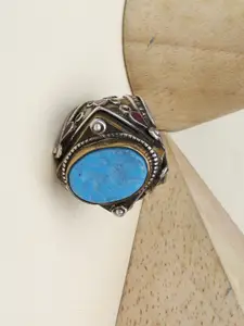 SANGEETA BOOCHRA Gold-Toned Blue Turquoise Stone Studded Ring