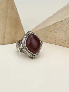 SANGEETA BOOCHRA  Brown Silver-Toned Oxidised Onyx-Studded Finger Ring