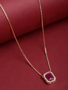 PANASH Gold-Plated Red CZ Stone Studded Pendant With Chain