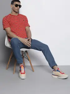 Nautica Red & White Striped Pure Cotton Slim Fit T-shirt