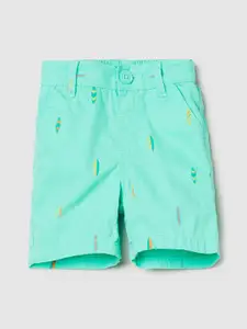 max Boys Green Conversational Printed Shorts