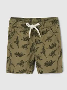 max Boys Olive Green Animal Printed 100% Cotton Shorts