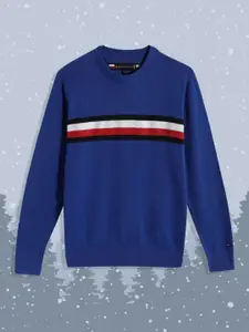 Tommy Hilfiger Boys Blue Striped Pure Cotton Pullover