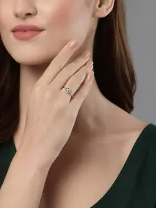 VOGUE PANASH Silver-Plated AD Studded Solitaire Finger Ring
