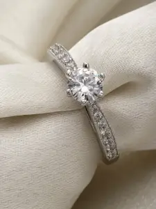 VOGUE PANASH Silver-Plated Solitaire AD Stone Solitaire Finger Ring