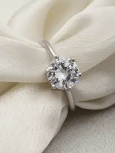 VOGUE PANASH Silver-Plated Solitaire American Diamond Studded Finger Ring