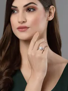 PANASH Silver-Plated & White AD-Studded Finger Ring