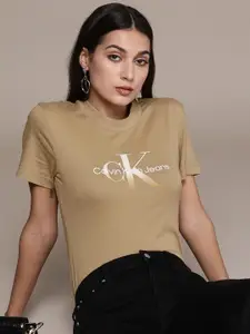 Calvin Klein Jeans Women Brand Logo Printed Pure Cotton Slim Fit T-shirt