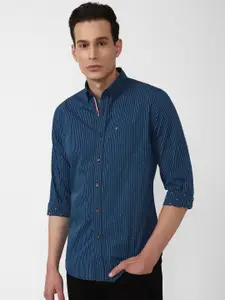 Van Heusen Sport Men Blue Slim Fit Grid Tattersall Checks Checked Casual Shirt