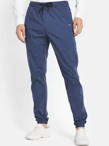 Octave Men Blue Solid Cotton Regular Joggers