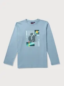 Gini and Jony Boys Blue Round Neck Full Sleeves Graphic Printed T-shirt