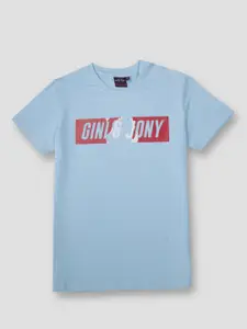 Gini and Jony Boys Blue Typography  T-shirt
