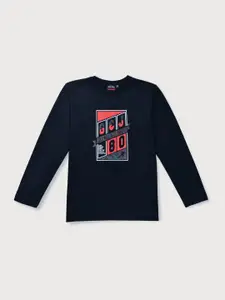 Gini and Jony Boys Black Typography Applique T-shirt