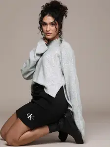 Calvin Klein Jeans Women Grey Melange Pullover Sweater