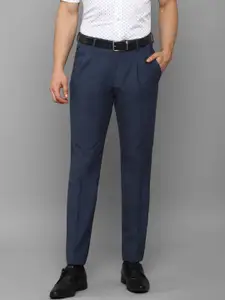 Louis Philippe Men Navy Blue Textured Pleated Trousers