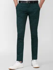 V Dot Men Green Printed Slim Fit Trousers
