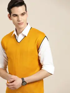 INVICTUS Men Mustard Yellow  Knitted Sweater Vest