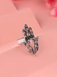 kashwini Silver-Plated & Hamsa Design Adjustable Finger Ring