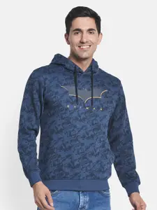 Octave Men Blue Printed Hooded Sweatshirt