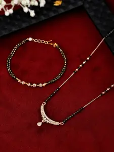 Shoshaa Set Of 2 Gold-Plated Black Mangalsutra with Bracelet