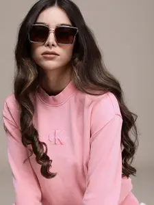 Calvin Klein Jeans Women Pink Brand Logo Embroidered Sweatshirt