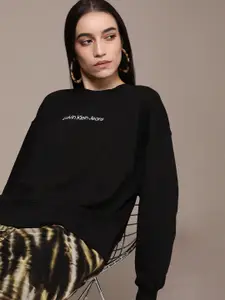 Calvin Klein Jeans Women Black Brand Logo Printed Pure Cotton Sweatshirt
