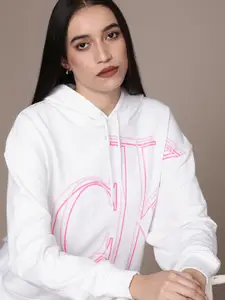 Calvin Klein Jeans Women White Printed Hooded Sweatshirt