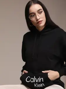 Calvin Klein Jeans Women Black Printed Hooded Sweatshirt